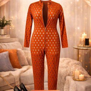 Orange Cut Out Print Jumpsuit